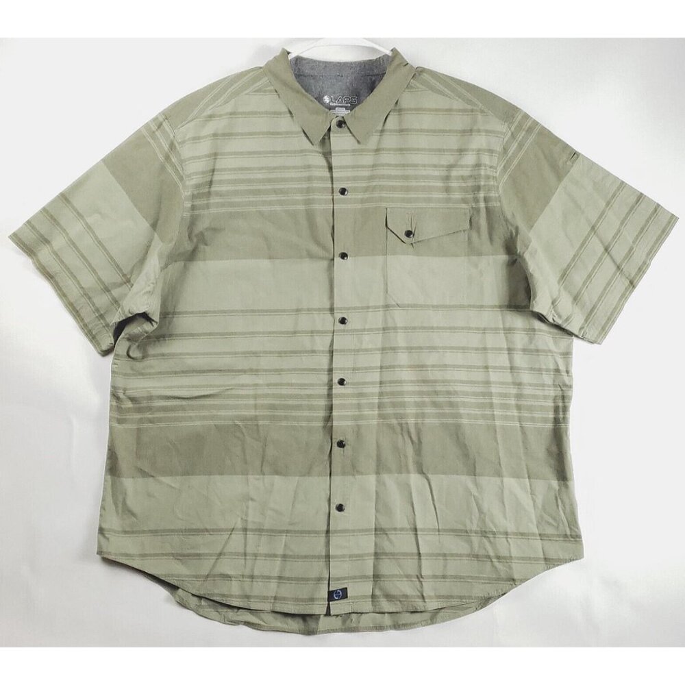 LAPG Shirt Mens XXL Green Button-Snaps Short Sleeve Striped 100% Cotton